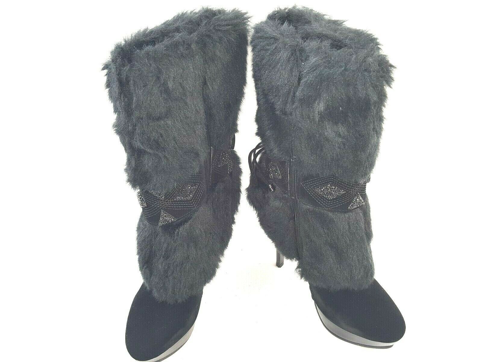 Italina by Summer Rio Women's Faux Fur Platform Boots Black BD3010