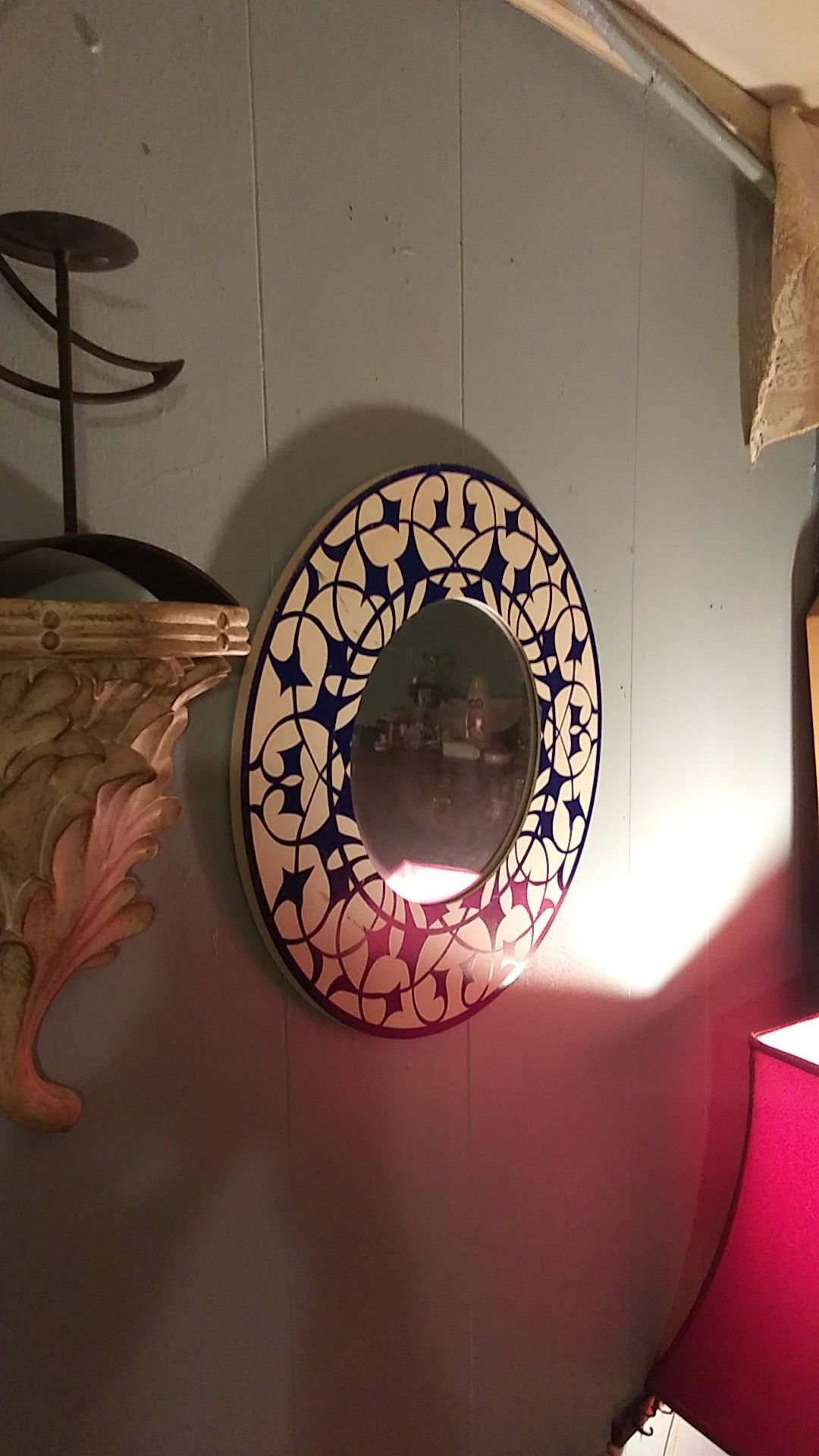Set of decorative mirrors shelves and candle holder