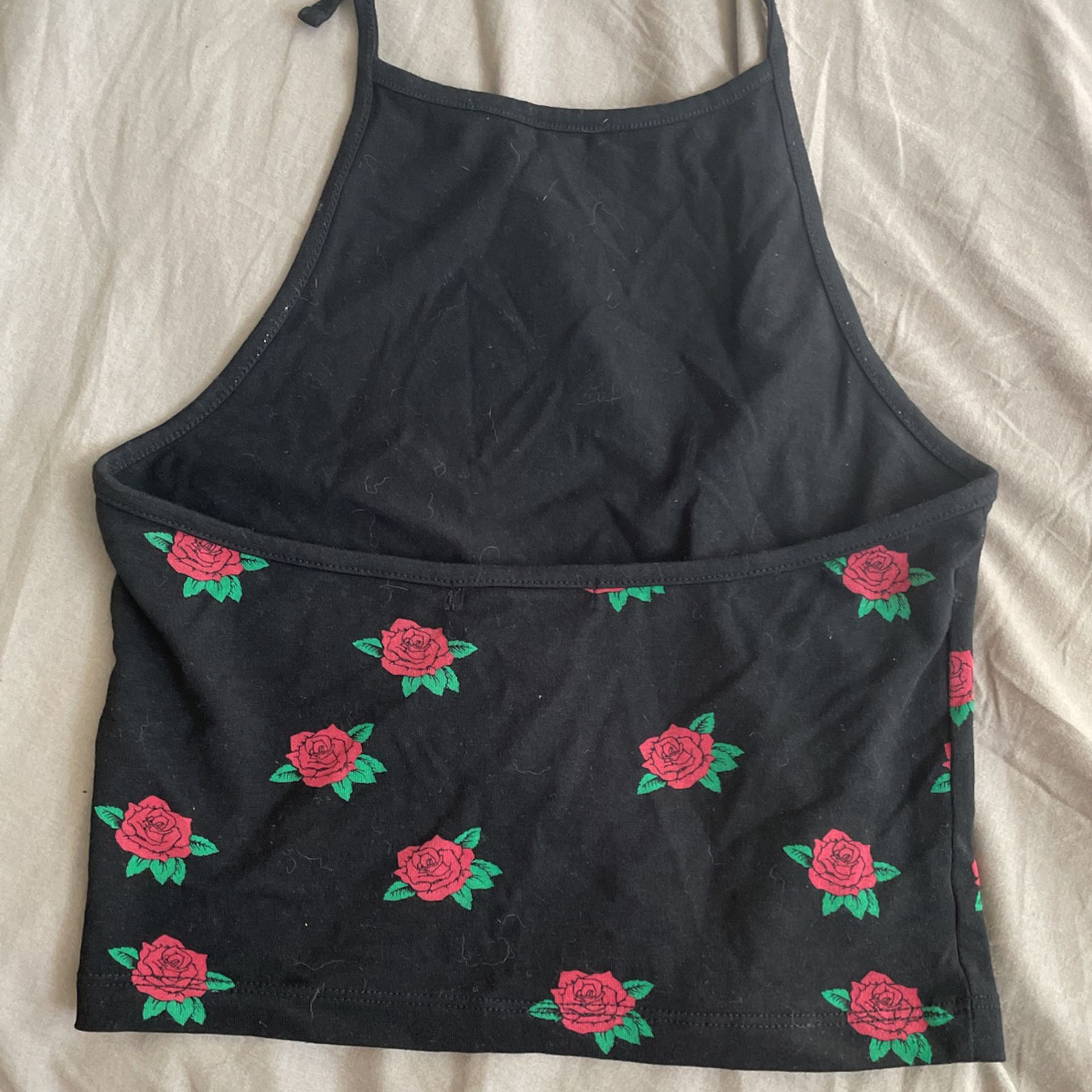 Black Halter Top With Red Roses