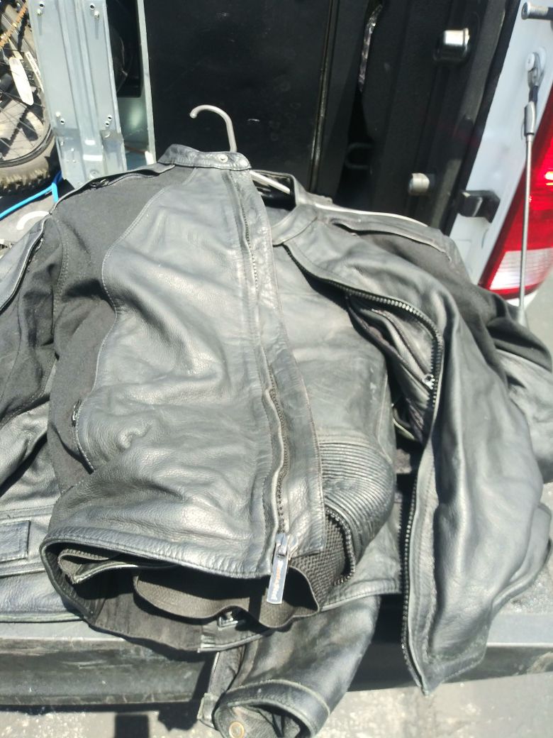 Street steel leather biker gear pants and jacket