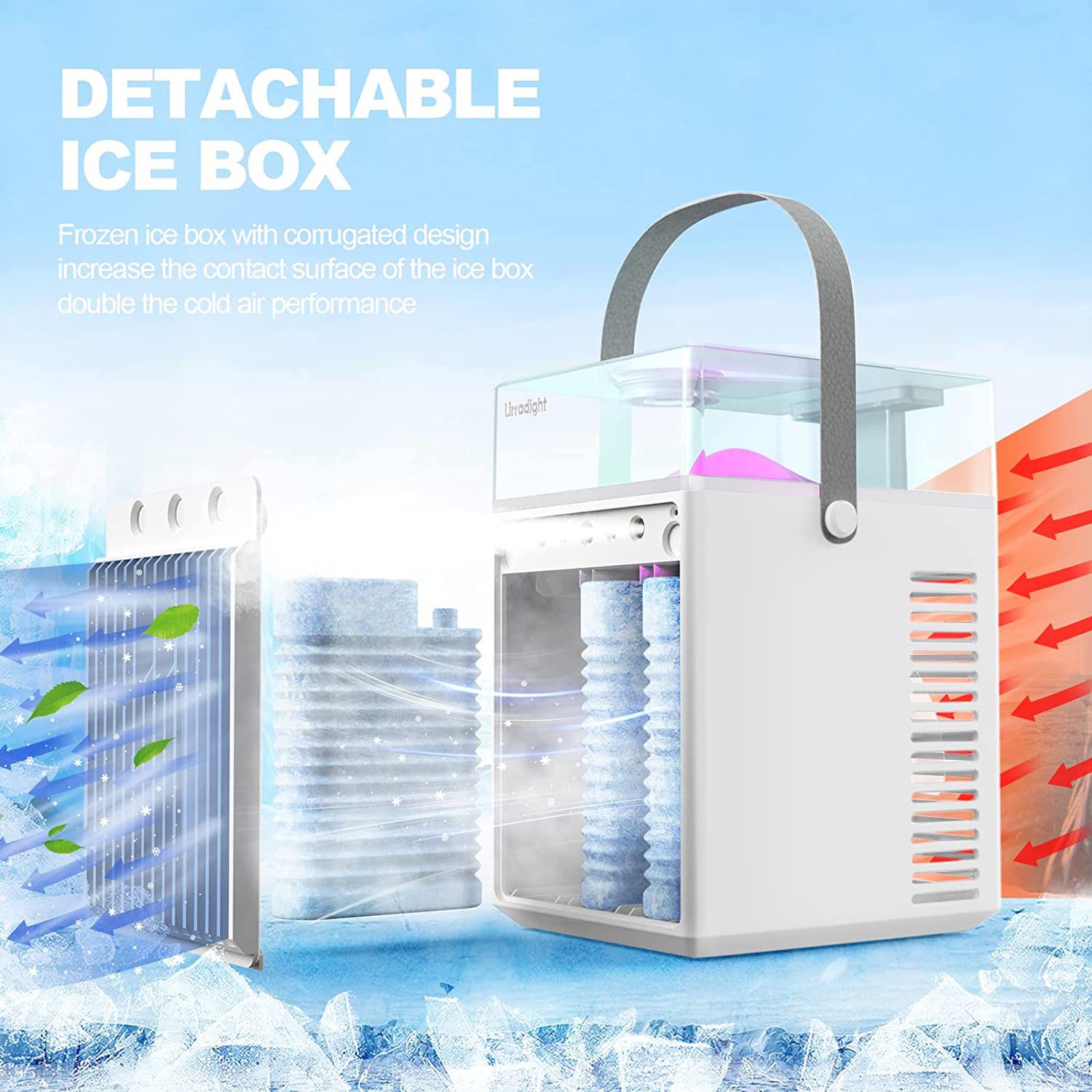 Portable Air Conditioner Fan, Personal Evaporative Air Cooler with Humidifier, Chargeable Desk Fan with 6 Ice Crystal Boxes for Home, Office and Bedro