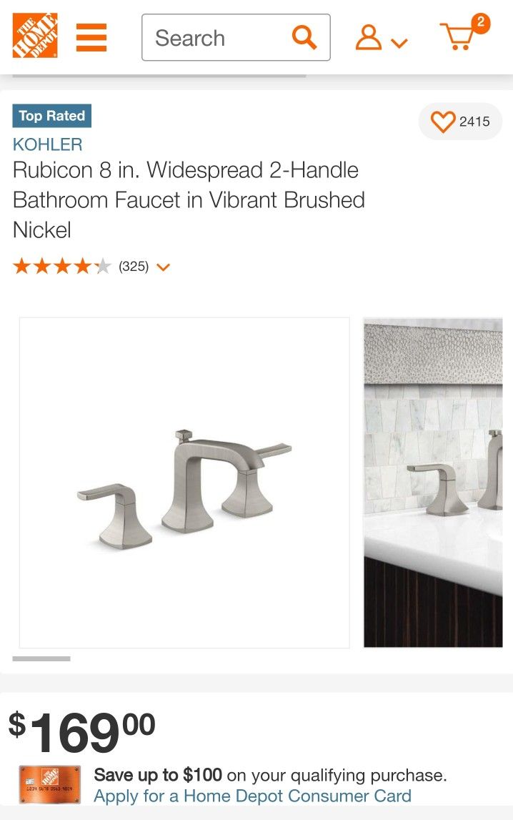 New Kohler Rubicon 8 in. Widespread 2-Handle Bathroom Faucet in Vibrant Brushed Nickel