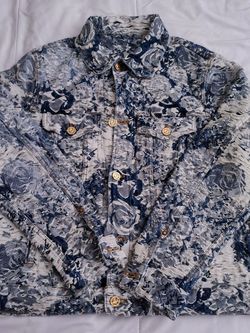 Louis Vuitton LV Classic Denim Jacket Flowers Tapestry Motif Blue White 48  Medium Thumbnail