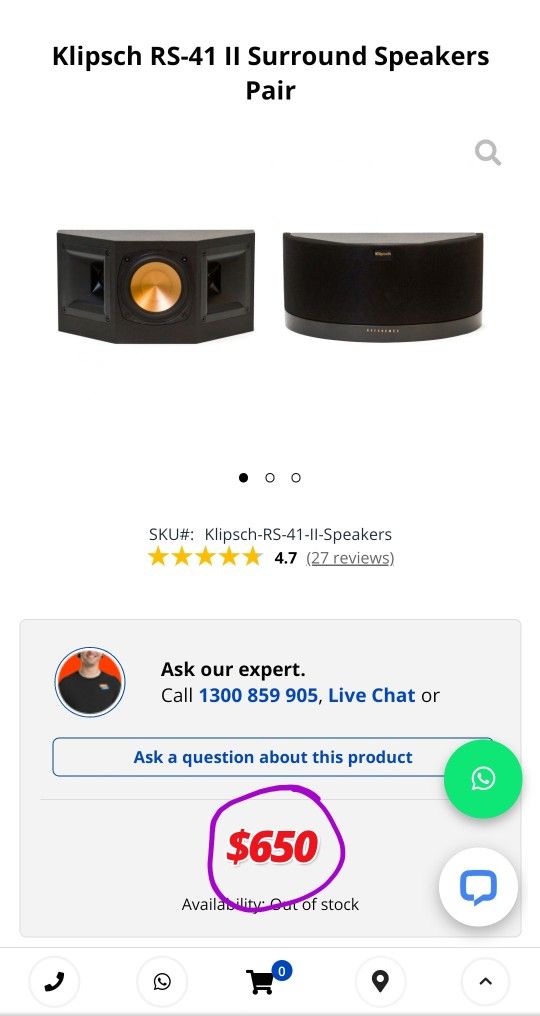 Klipsch RS 41 II 400 Watts Peak (Pair) Bookshelf or wall speakers like new, perfect working, amazing