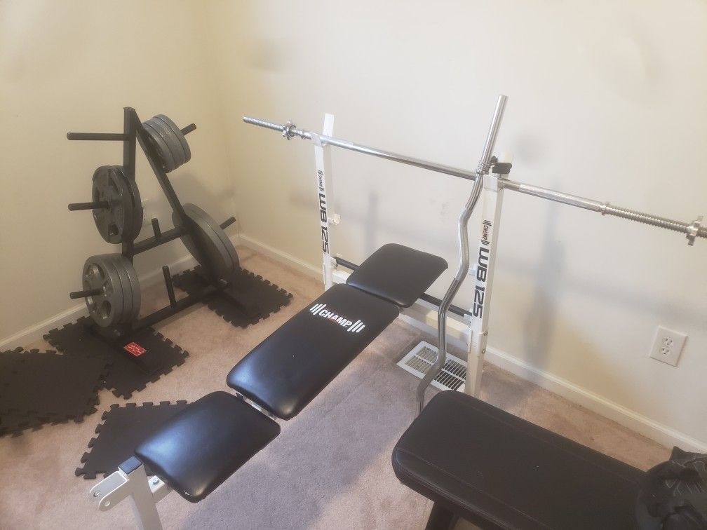 Bench Press Set With Curling Bar, Mixed Plate Weights