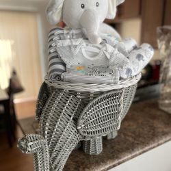 Baby Boy Elephant Gift  Basket (Pottery Barn Basket) Thumbnail