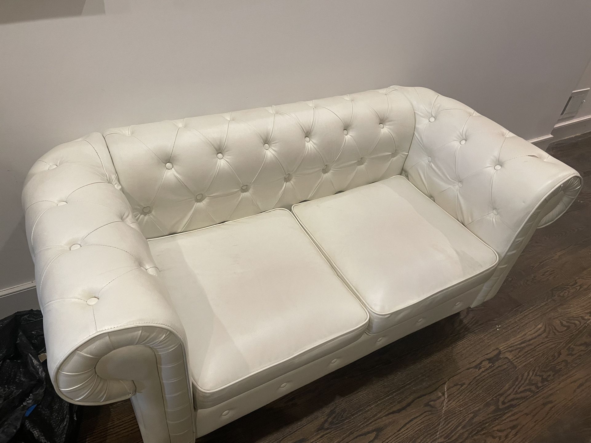 White Leather Tufted Couches