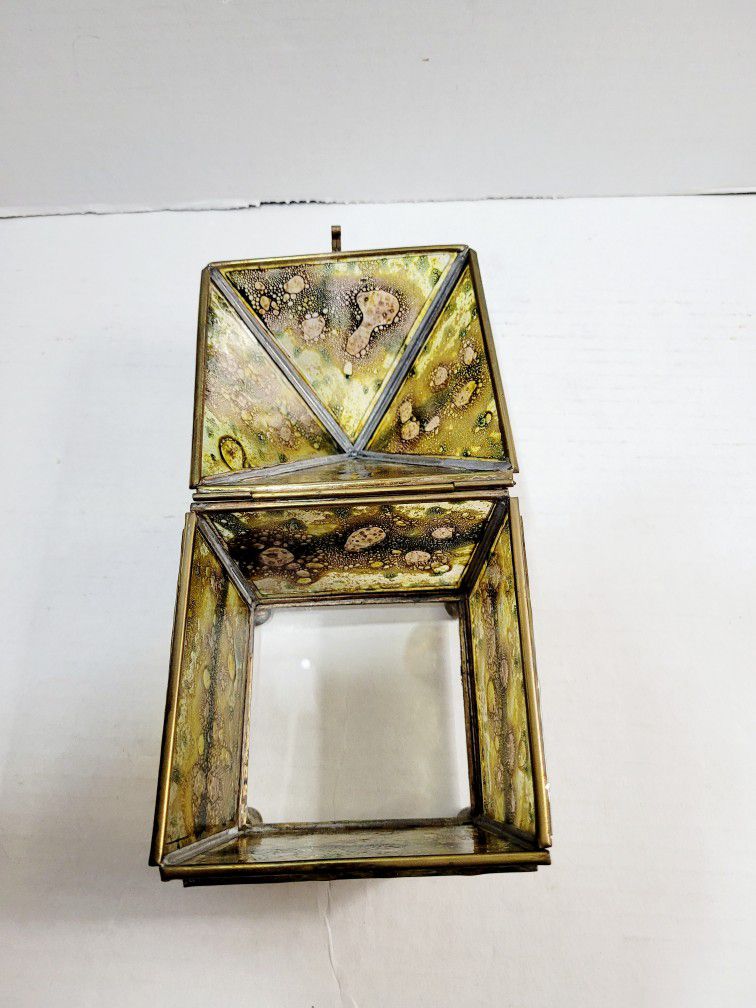 Vintage Stained Glass Jewelry Box/ Fused Art Glass Trinket Box 