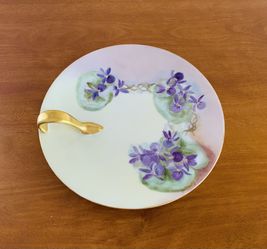 Decorative Purple Flowers w Gold Accent Plate Made In Bavaria Thumbnail