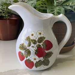 Vtg Ceramic Water Pitcher  Strawberry Decor 8-3/4” Tall Thumbnail