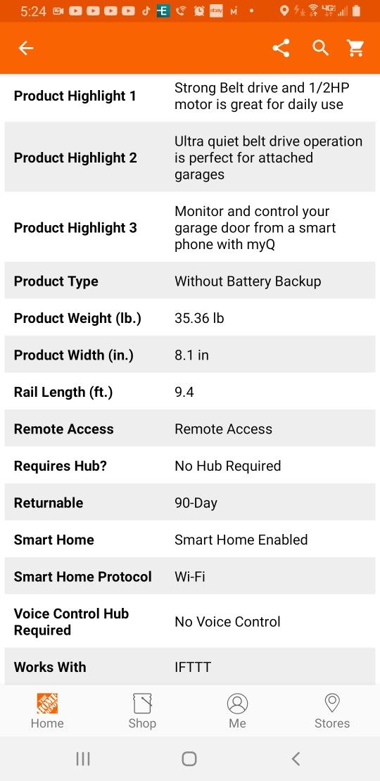 Chamberlain 1/2 HP Equivalent AC Belt Drive Smart Garage Door Opener with Medium Lifting Power With WiFi Options To Control From Phone