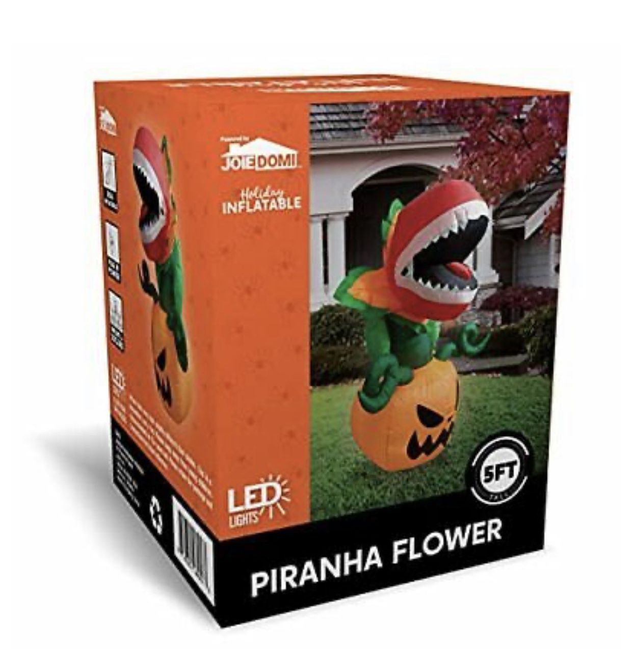 5 FT Halloween Inflatable Piranha Flower LED Lights Blow Up Outdoor Decorations