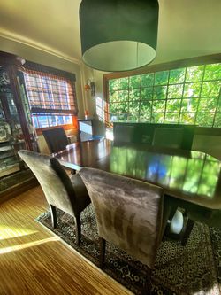 Dining Table With 6 Brown Microfiber Chairs  Thumbnail