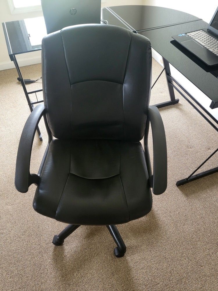 2 Person Black Glass Top Space Efficient Desk With 1 Desk Chair 51" L x 20" W x 35" H