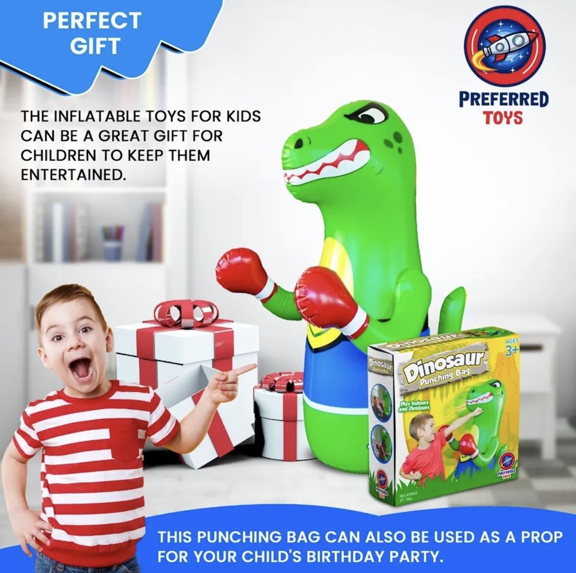 Inflatable Punching Bag for Kids-Bop Bag Inflatable Punching Toy-Dinosaur Punching Bag