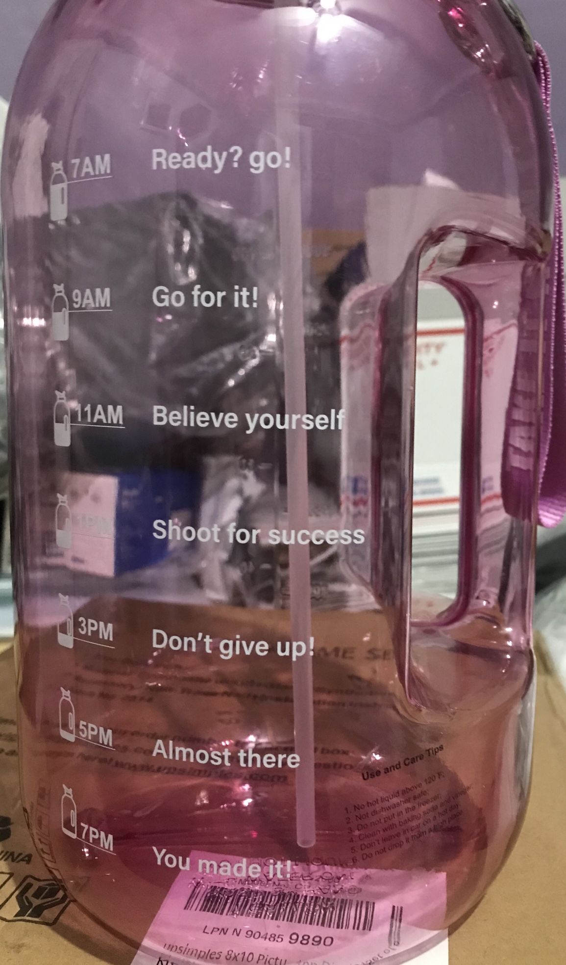 Open, Box NEW - Large Pink Water Bottle With Carry Strap - By: Bottled Joy