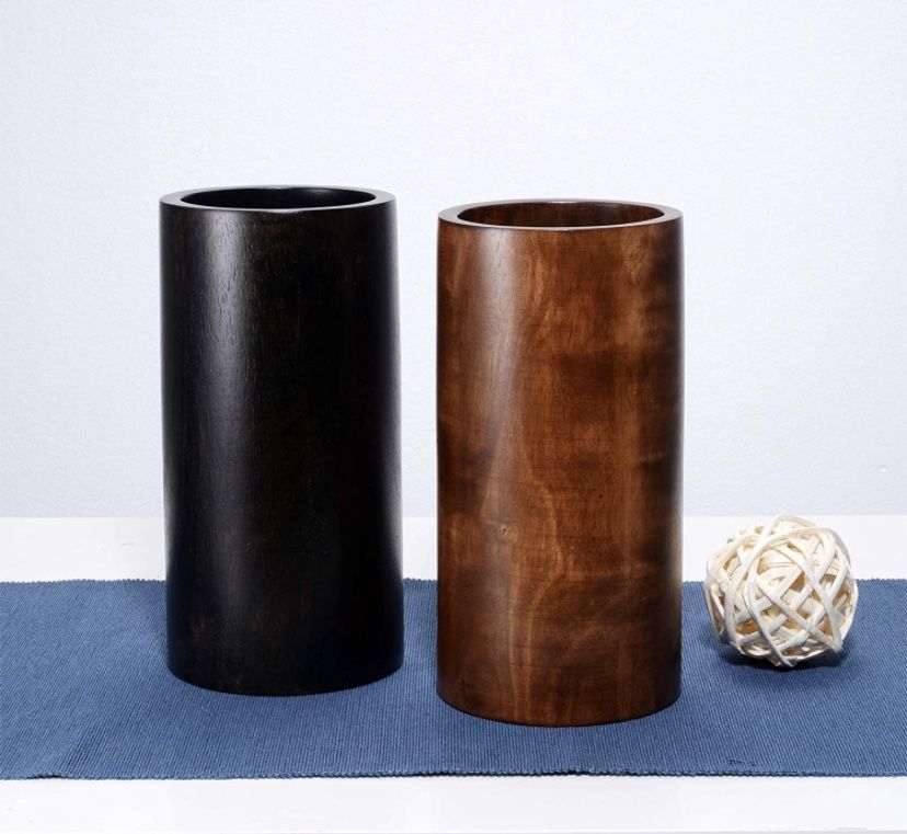 Handmade 10" Mango Decorative Brown Tapered Barrel Faux Flowers, Branches or Bud Vase | Eco-Friendly and Sustainable Wood