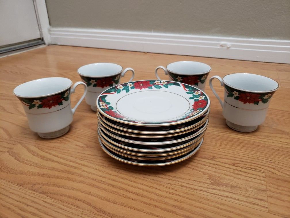 Snowman with Christmas Tea cups