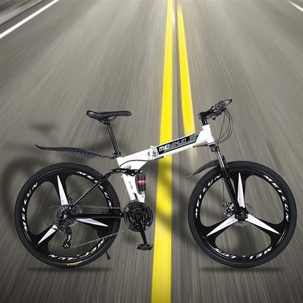 White 26 inch 21-speed folding mountain bike spoke wheel dual suspension bike for adult