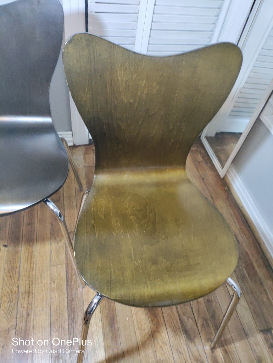 4 wooden/Metal West Elm Chairs (See Description) 
All 4 are in sturdy clean condition.
1 of the chairs has a little more wear than the others. Small s