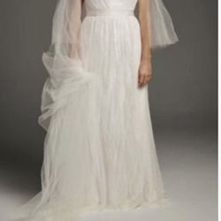 Pleated Tulle Flutter-Back Plus Size Wedding Dress WHITE BY VERA WANG Thumbnail