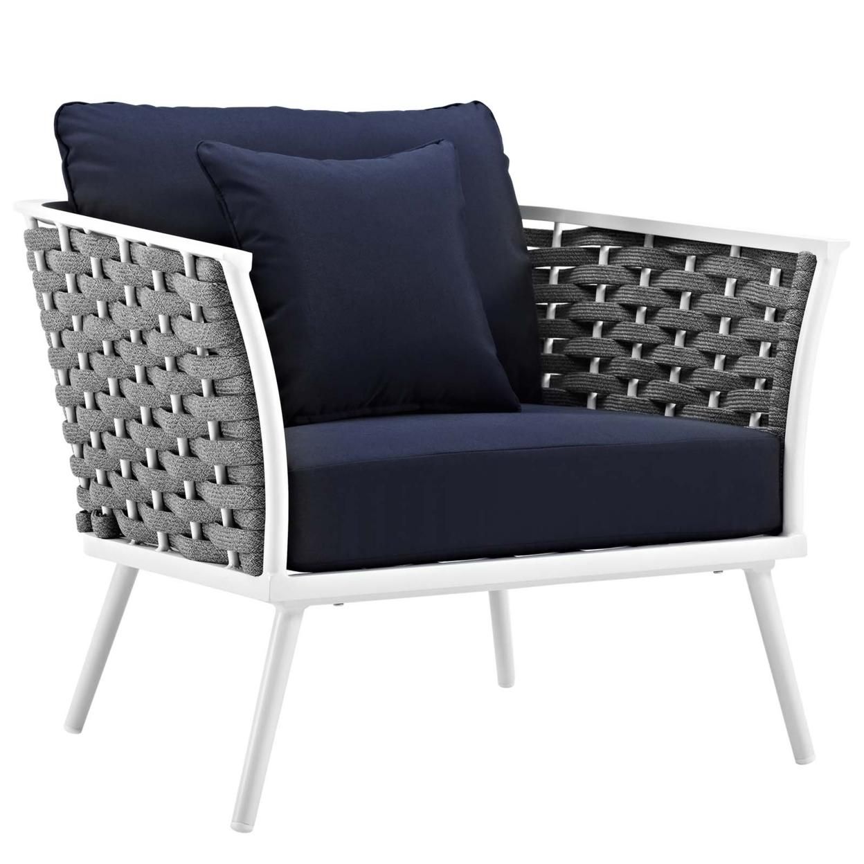 Stance 2 Piece Outdoor Patio Aluminum Sectional Sofa Set, White Navy