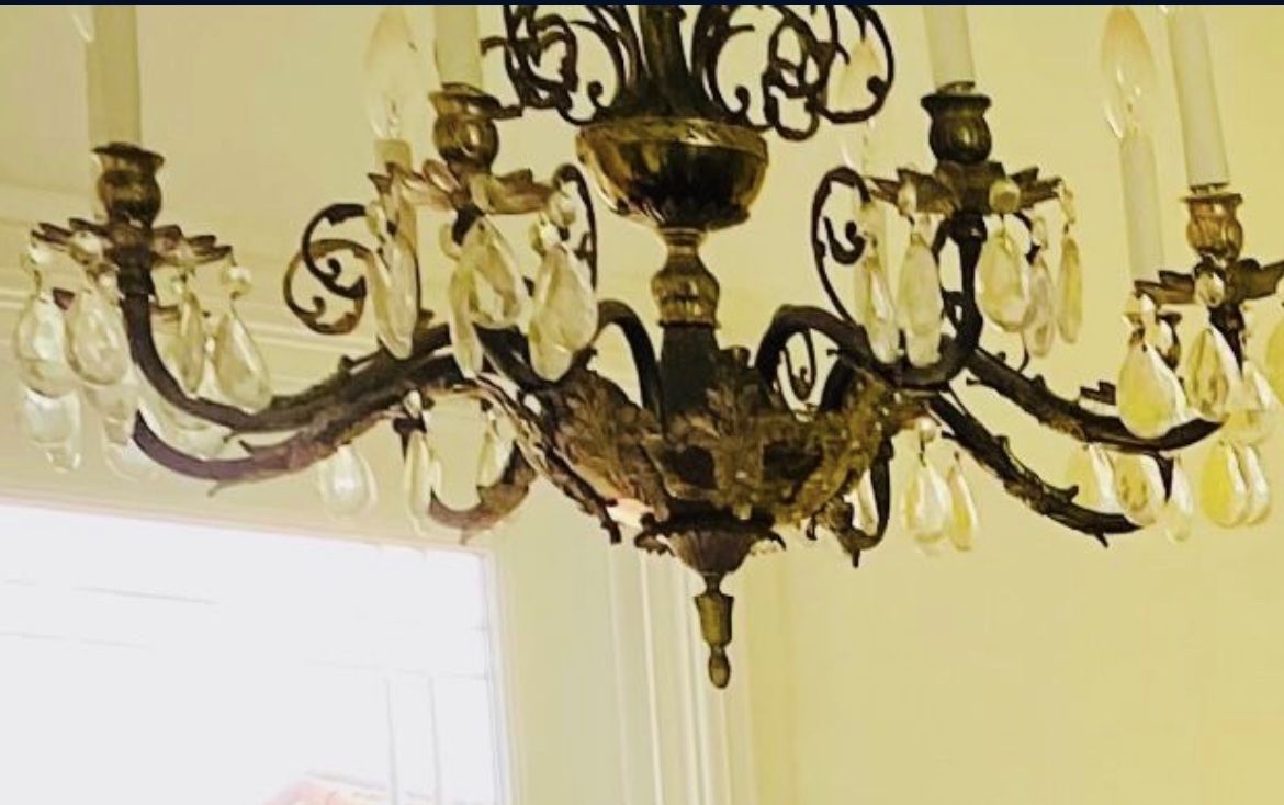 Vintage Brass and Crystal Chandelier
