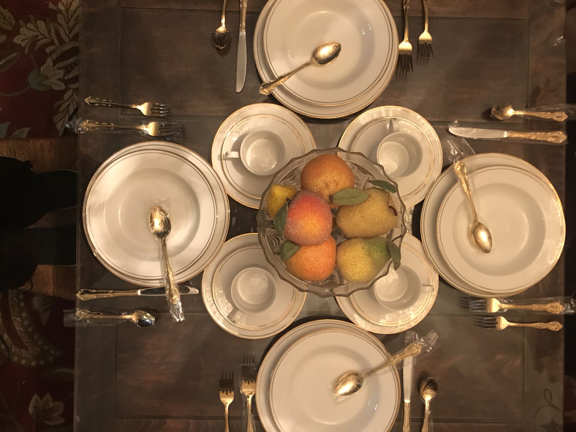 5 Place China Set & 5 Place Gold Plated Flat Ware