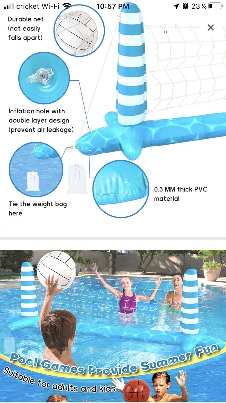 New - Inflatable Pool Volleyball Net Basketball Hoop Swimming Set - 2 Boxes Available