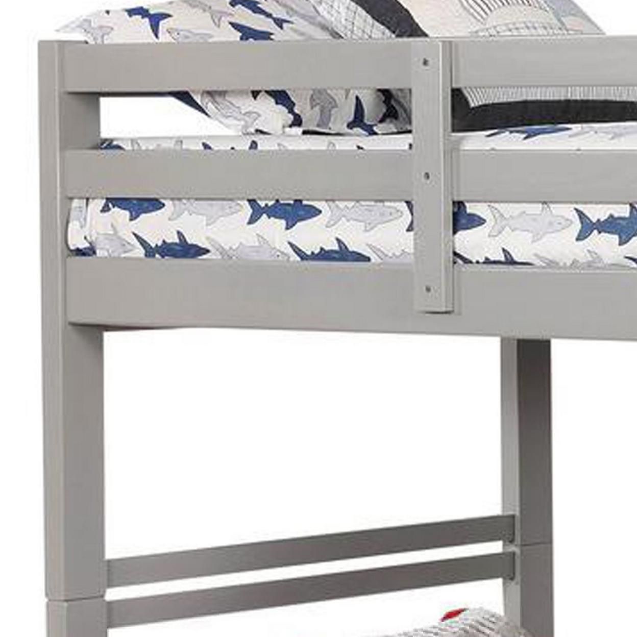 Saltoro Sherpi Transitional Twin Over Twin Bed with Attached Ladder and Drawers, Gray