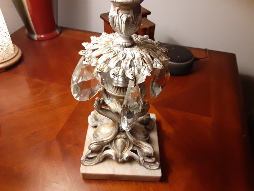 REALLY NEAT BRASS and Marble CANDLE HOLDER WITH TEAR Drops THIS IS Heavy VERY NICE