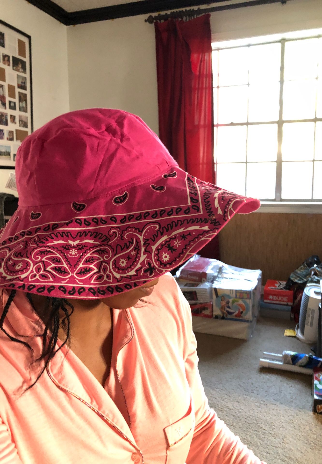 Pink bandanna style hat