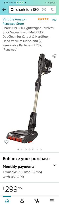 Shark ION F80 Lightweight Cordless Stick Vacuum with MultiFLEX, DuoClean for Carpet & Hardfloor, Hand Vacuum Mode, and (2) Removable Batteries (IF282) Thumbnail