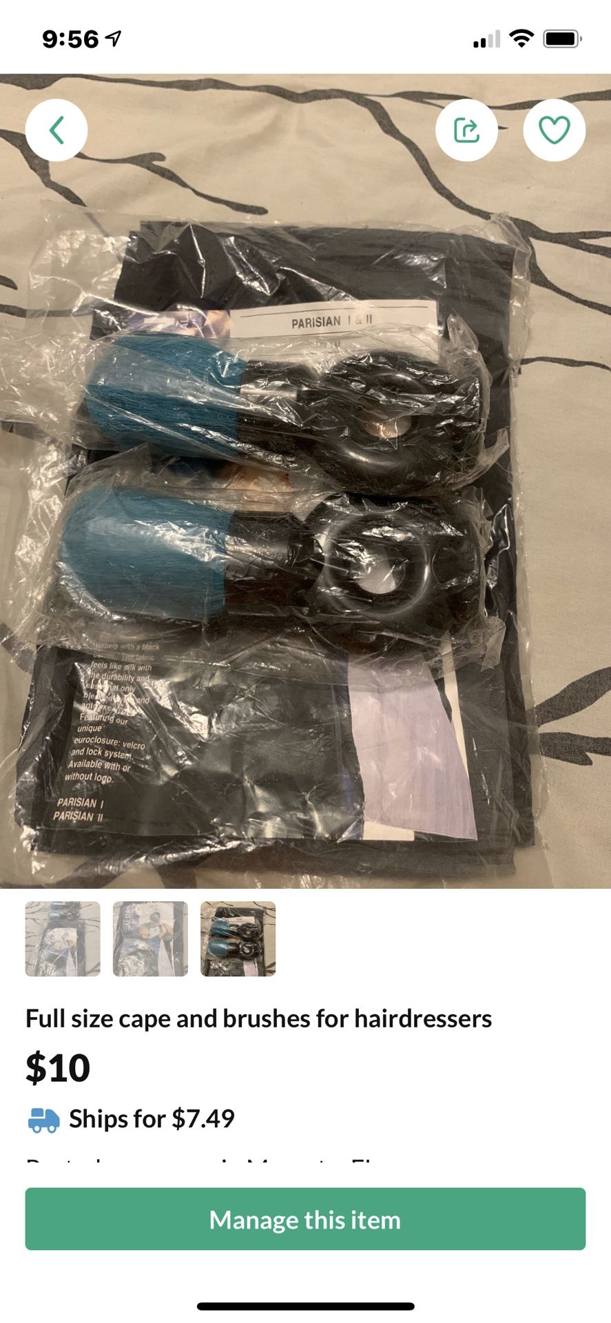 Full size cape and brushes for hairdressers
