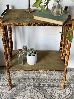 Antique Tortious Bamboo Table With Shelf  Thumbnail