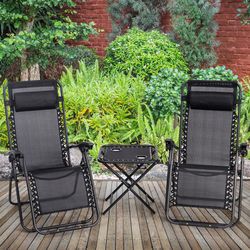 NEW Reclining Lounge Table Chair Black Outdoor Home Decor Thumbnail