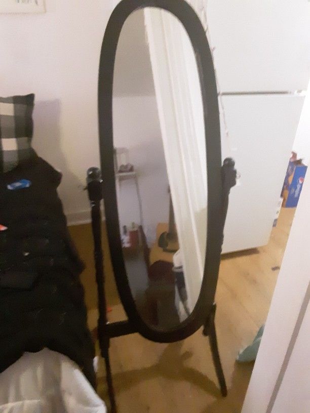 Brand New Black Wooden Oval Swinging Mirror