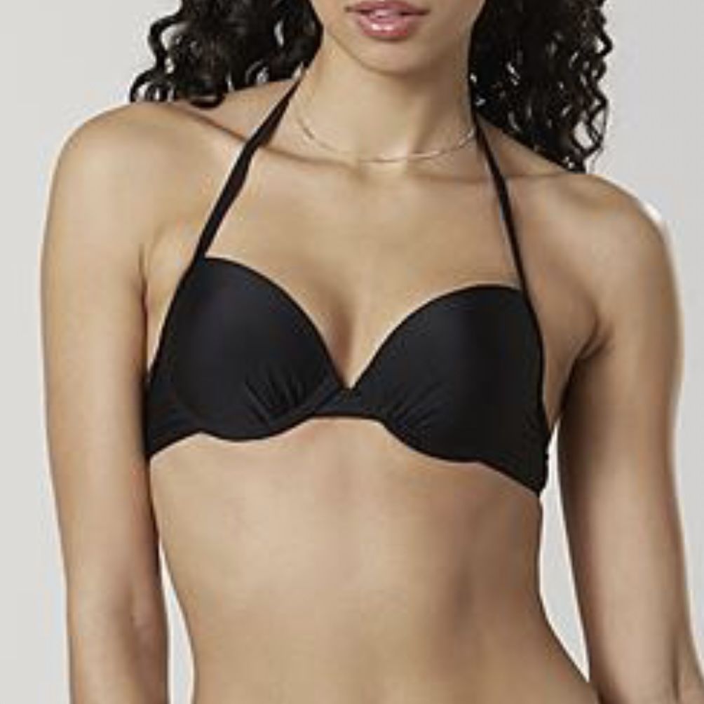 Islander Women's Push-Up Swim Top Bikini BLACK Adjustable HALTER NWT Small S Underwire lends lift Adjustable halter eases fit Dip into sunshine with
