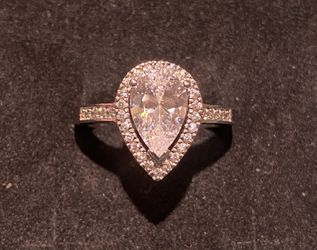 Tear Cut Diamond Halo Silver Ring S925 Sz 6,8,9,10 Thumbnail