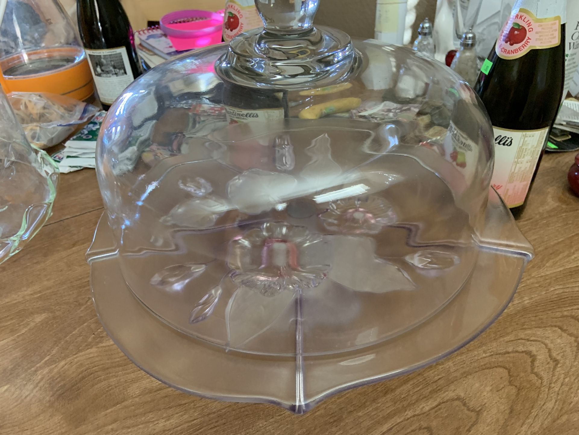 Glass Flower Cake Plate With Top