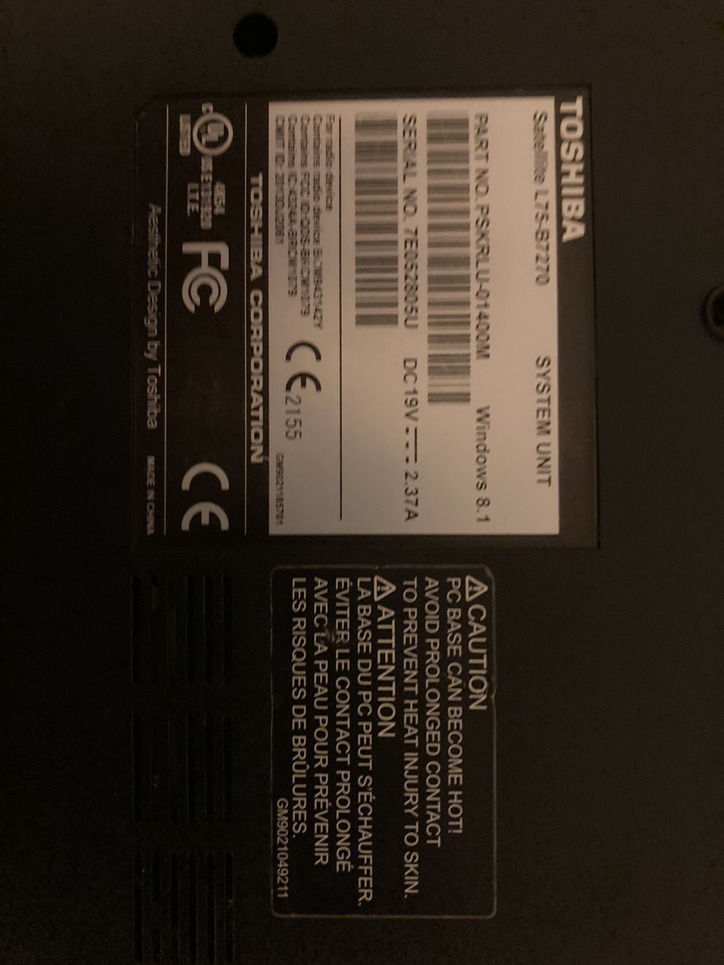 Toshiba Satellite 75-B laptop
