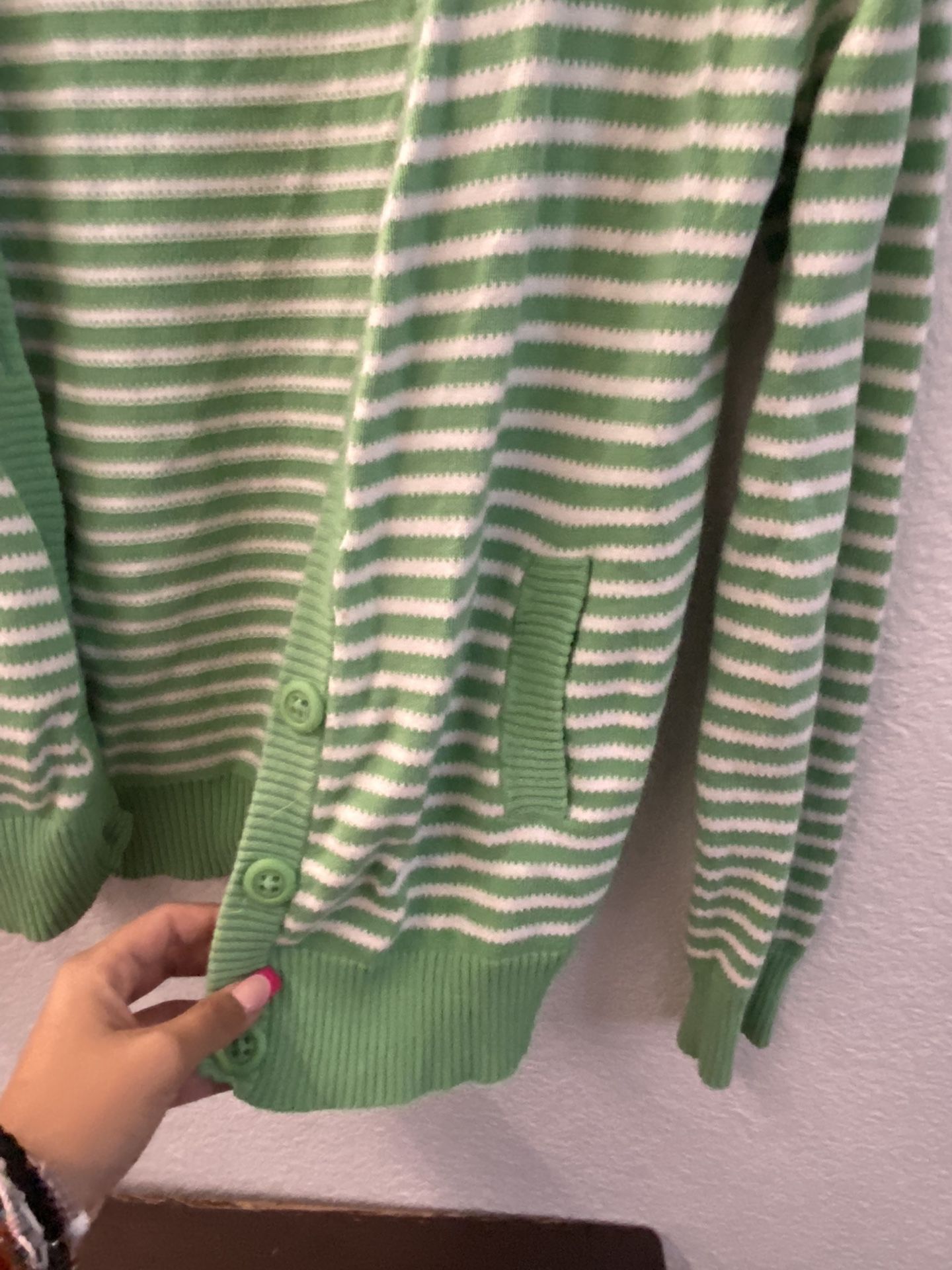 Green And White Striped Cardigan 