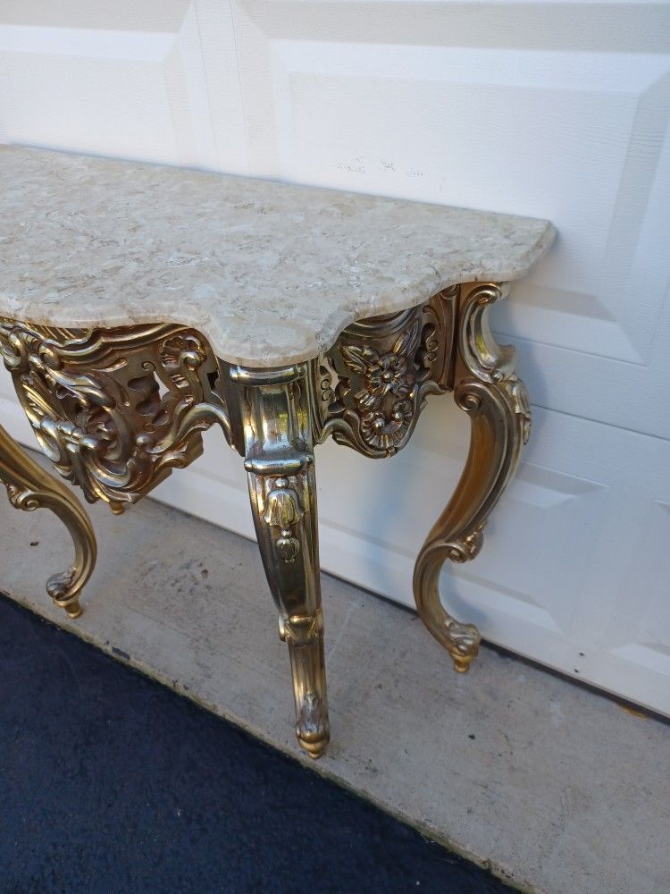 Antique Marble Top Console Table And Gold Mirror