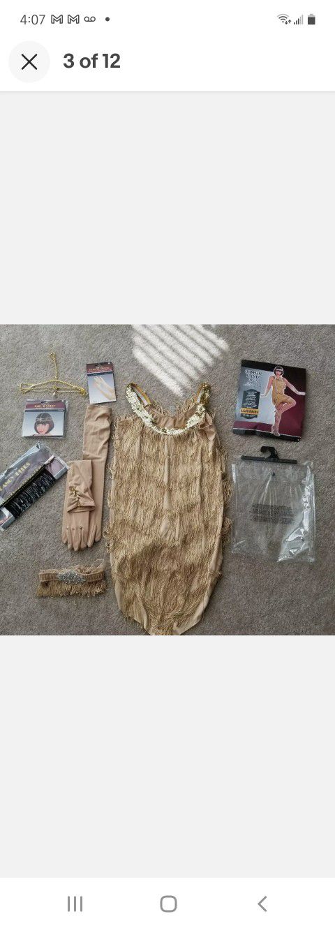 Halloween costume sexy Flapper Girl 20s party Gold Champagne Color One Size 5 pc
