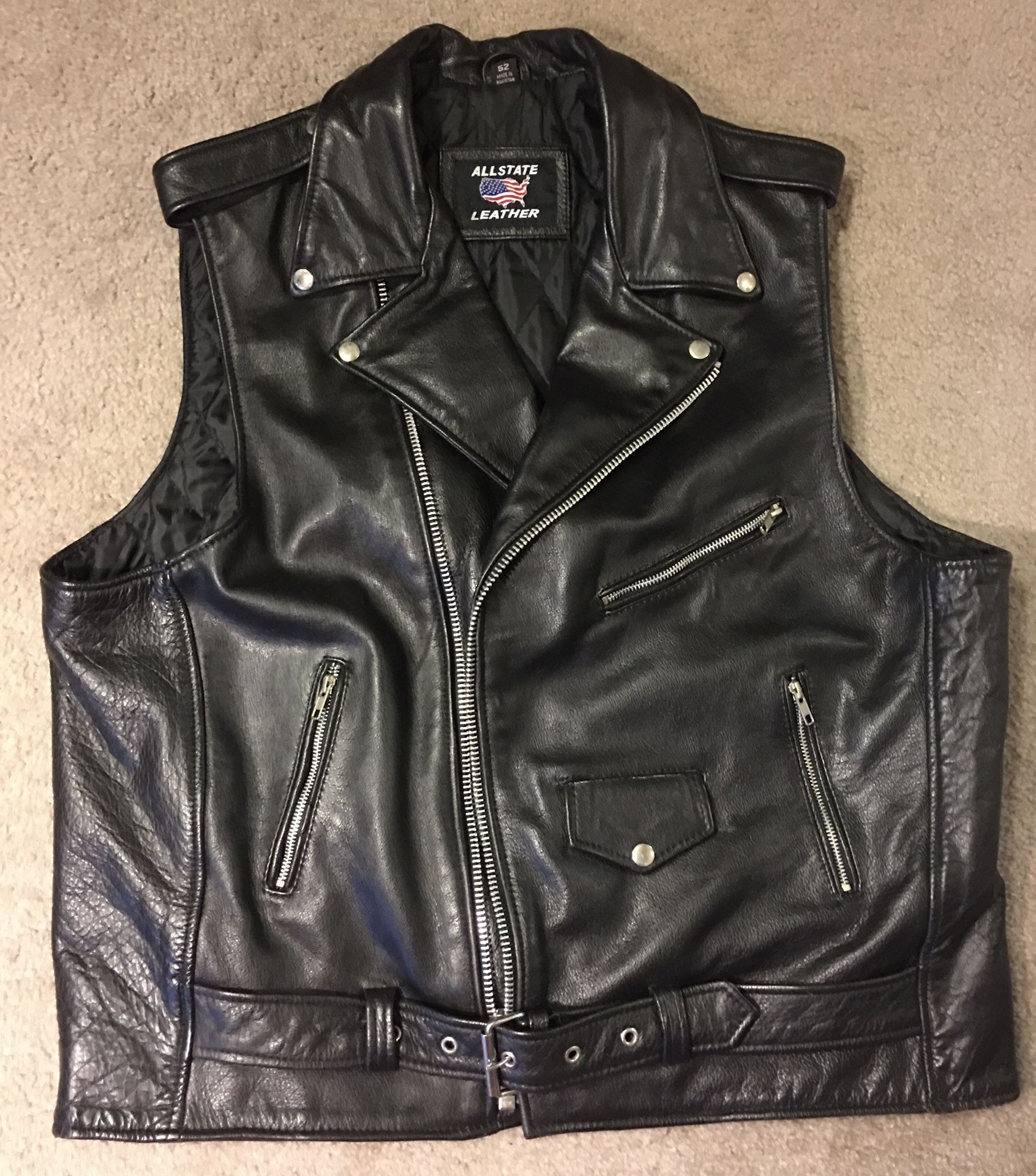 New ALLSTATE GENUINE LEATHER Biker Vest-Size 52