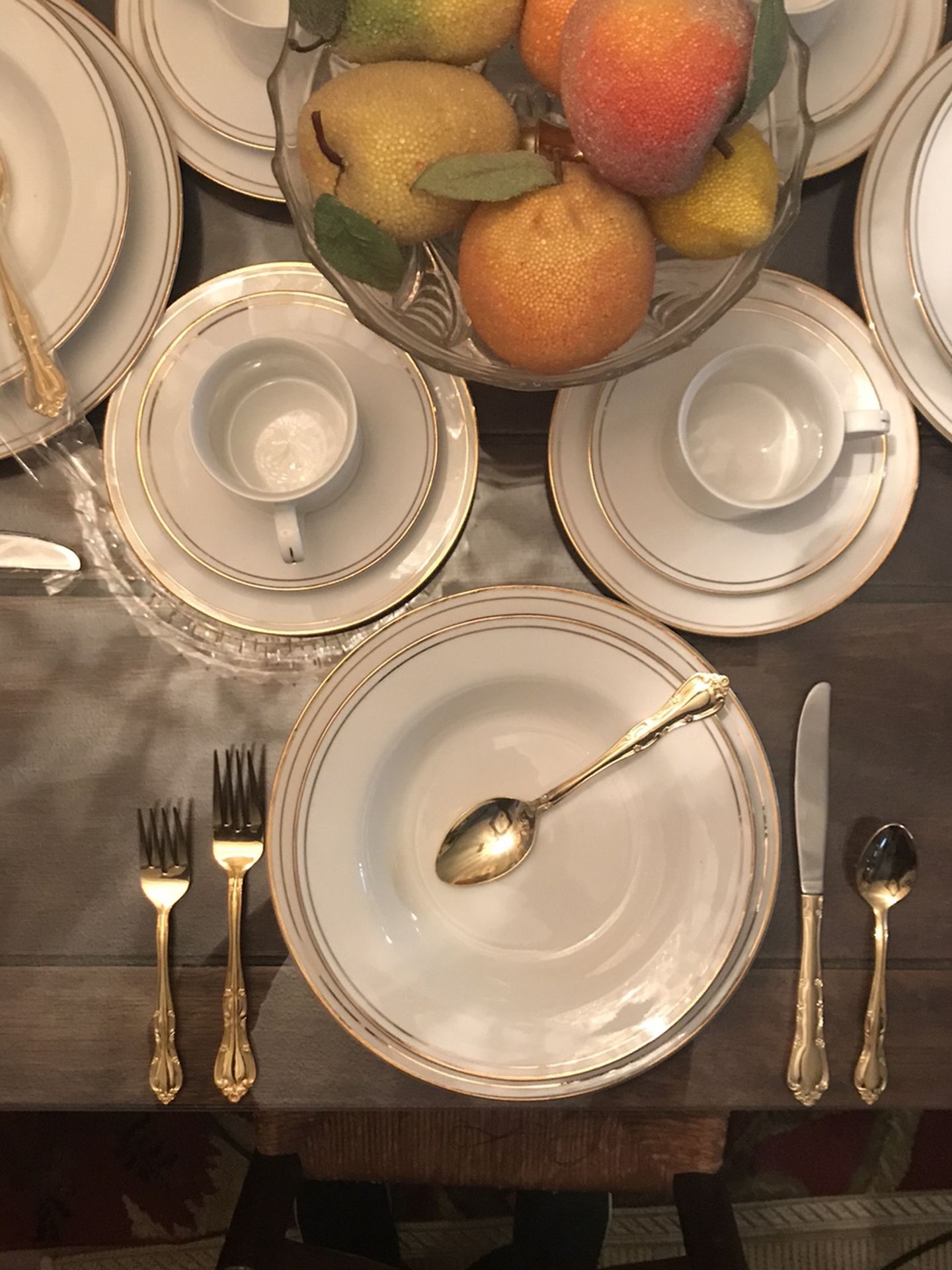 5 Place China Set & 5 Place Gold Plated Flat Ware