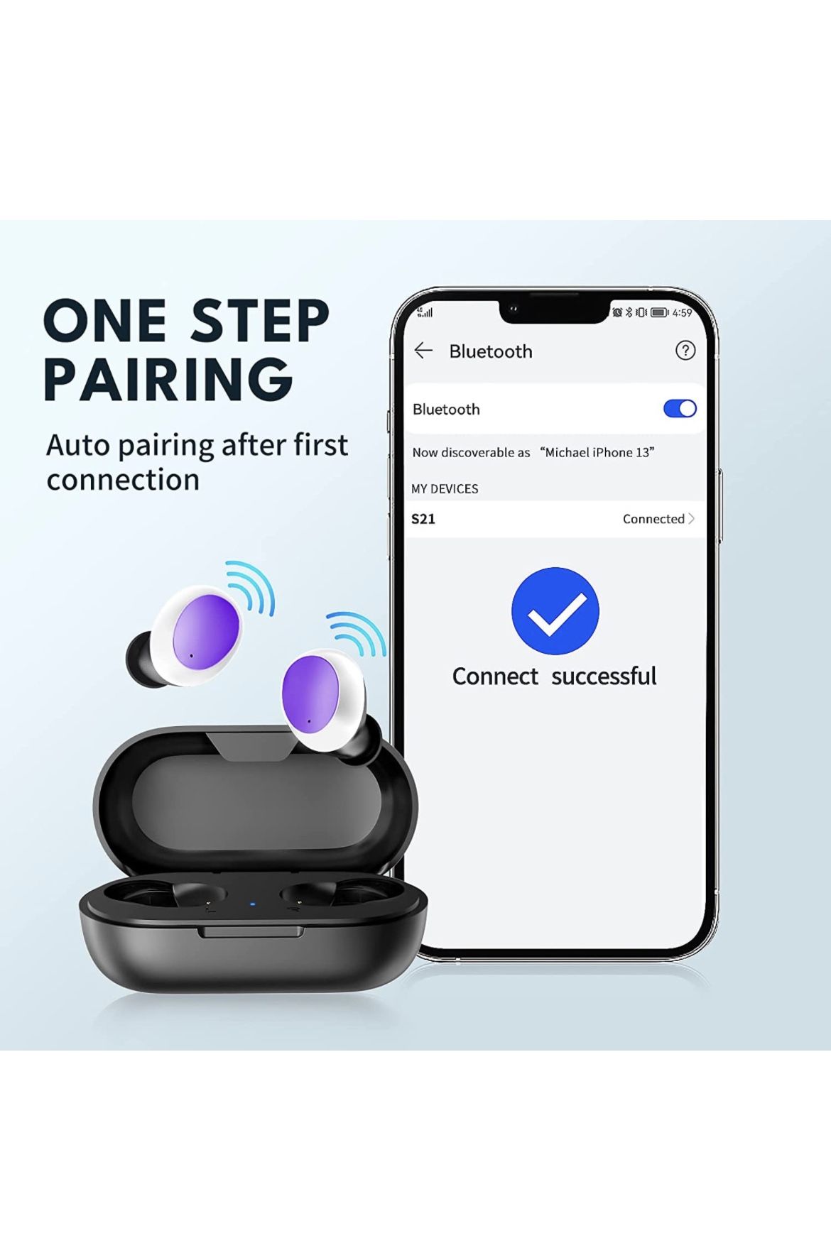 S24 Wireless in Ear Earbuds, Ture Bluetooth Earbuds,Wireless Earbuds Clear Calling Bluetooth 5.2 TWS Bluetooth Headphones with Mics Touch Control Bass