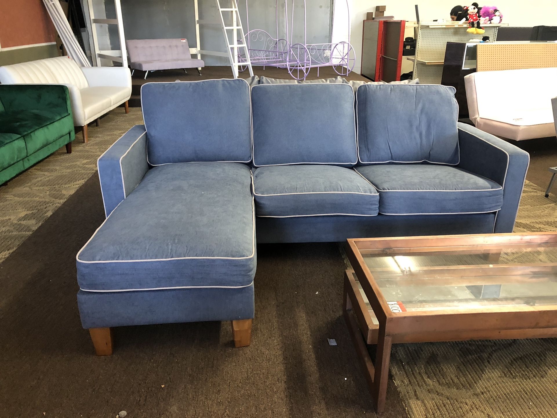 Light Denim Sectional w/ White Trim