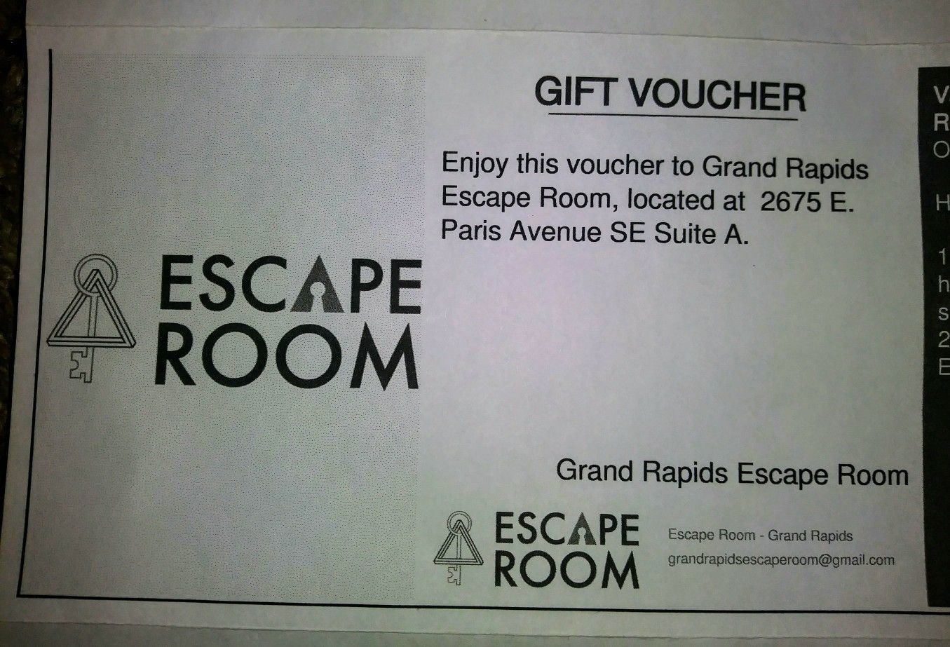 Voucher for Escape Room Grand Rapids