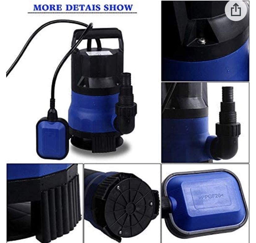 New Submersible Water Pump Sump with Float Switch Portable Clean/ Dirty Water Pump Heavy Equipment Pump (0.5HP, Blue) Hose Included $65 or BO